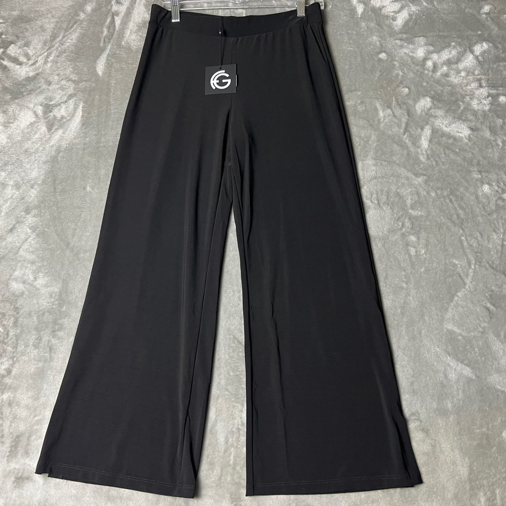 FRANNE GOLDE Essential Slit Pant Black Short Small Wide Leg Palazzo